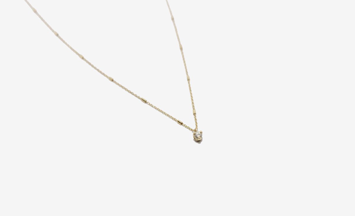 14k Gold Prong Diamond Tiny Bar Necklace
