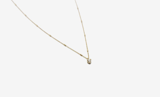 14k Gold Prong Diamond Tiny Bar Necklace
