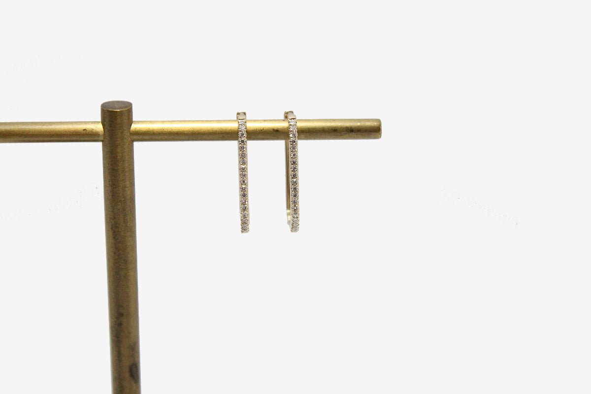 14k Gold Rectangle Diamond Huggie Earrings
