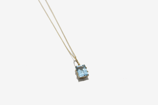 Load image into Gallery viewer, 14k Gold Rectangle Light Blue Topaz Necklace
