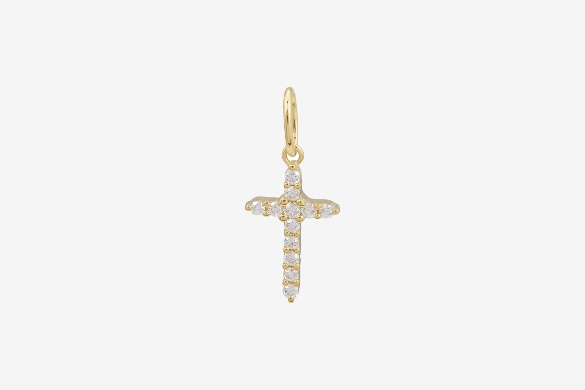 14k Gold Small Diamond Cross Charm