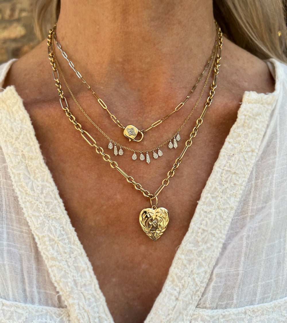 14k Gold Small Trombone Chain Necklace - 18"