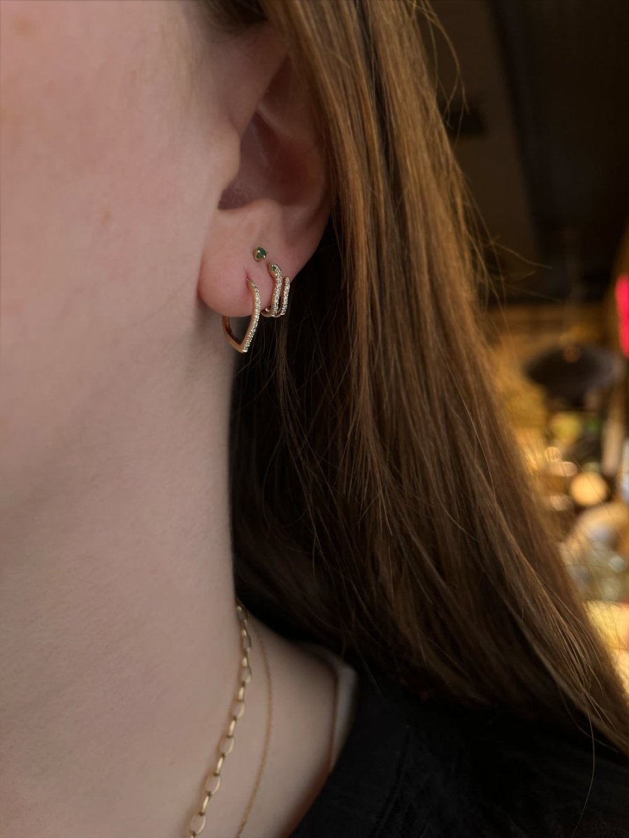 14k Gold Teardrop Diamond Huggie Earrings