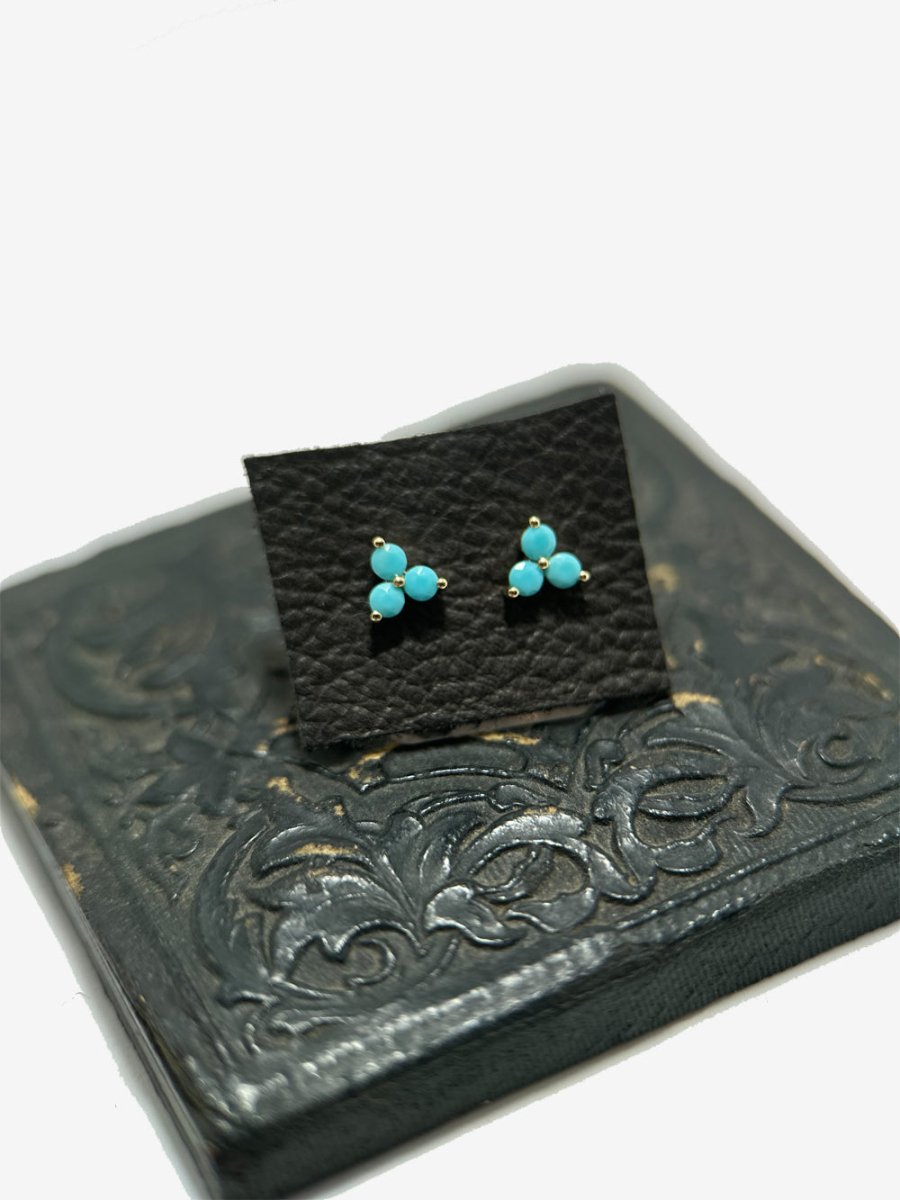 14k Gold Trio Turquoise Stud Earrings