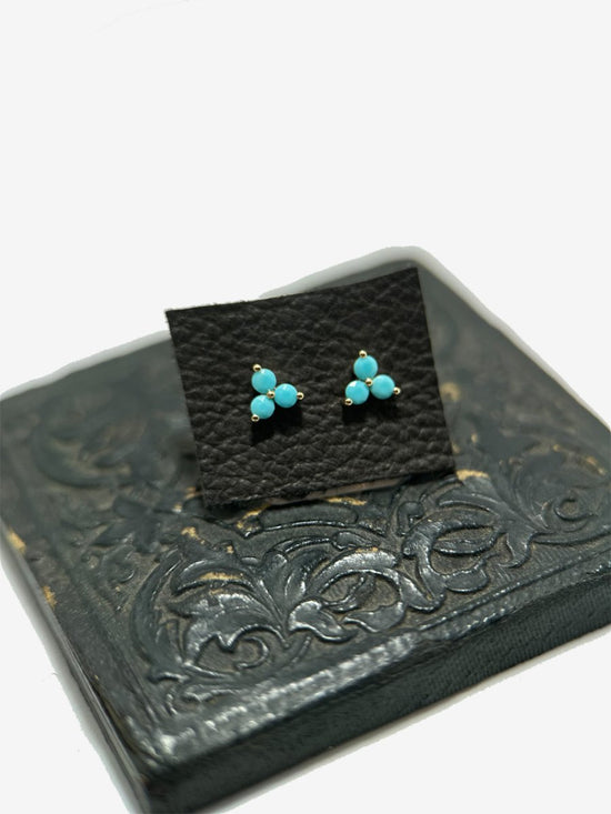 14k Gold Trio Turquoise Stud Earrings