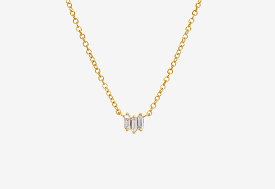 14k Gold Triple Baguette Diamond Necklace