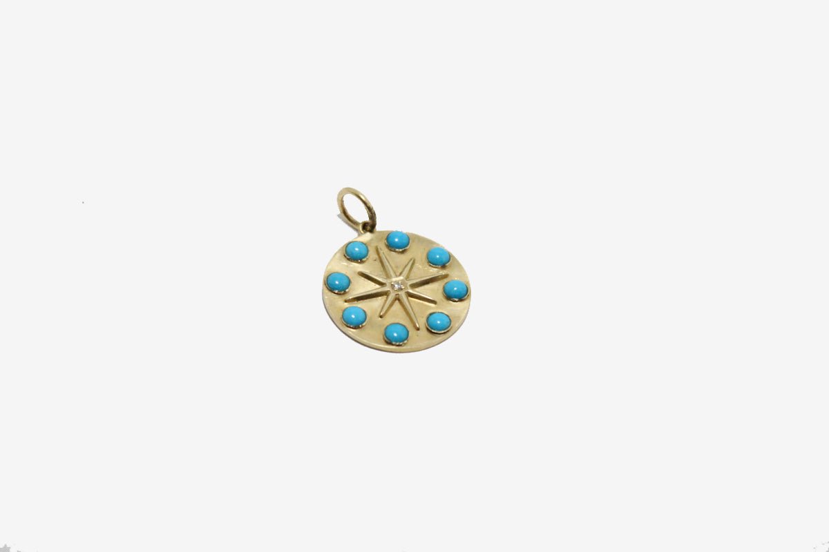 14k Gold Turquoise Compass Pendant