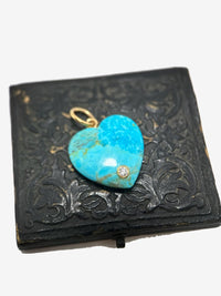 14k Gold Turquoise Diamond Heart Pendant