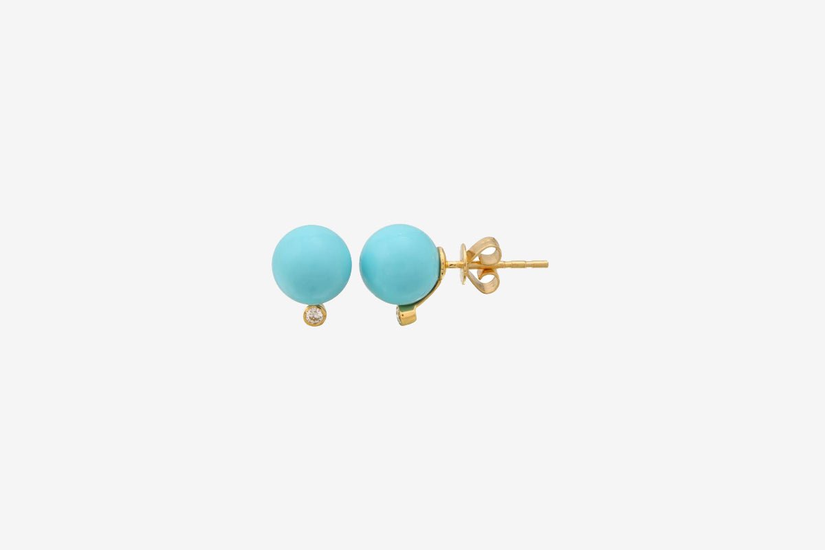 14k Gold Turquoise & Diamond Stud Earrings