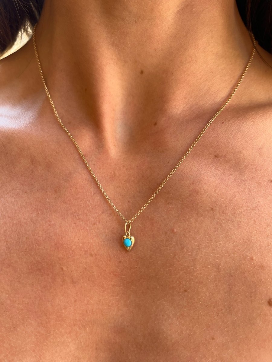 14k Gold Turquoise Heart Pendant