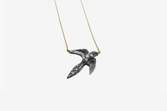 14k Opal & Diamond Swallow Necklace