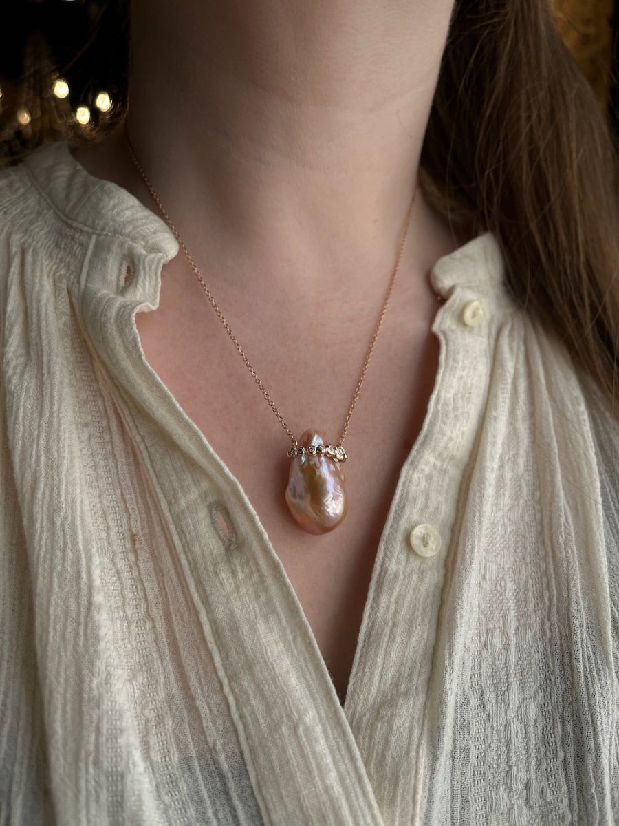 14k Rose Gold Peach Pearl Necklace