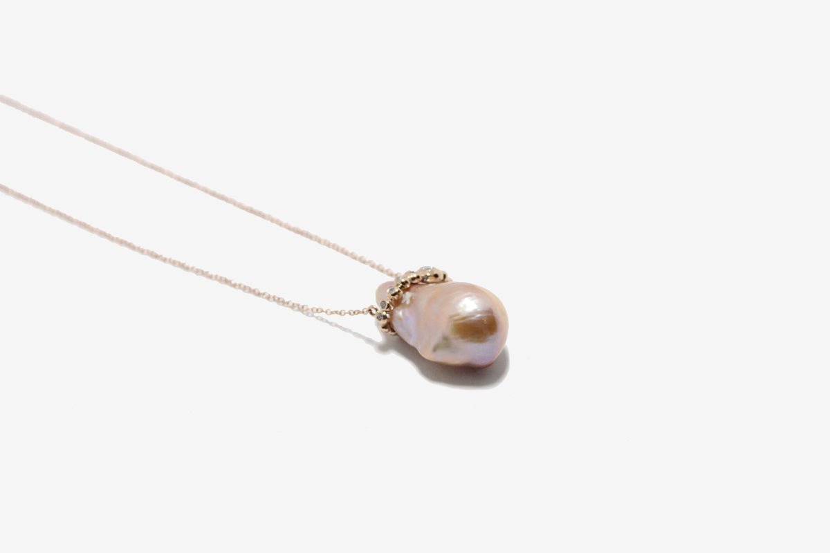 14k Rose Gold Peach Pearl Necklace