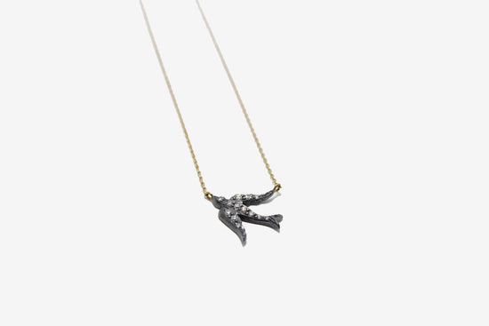 14k Gold & Oxidized Silver Diamond Swallow Necklace