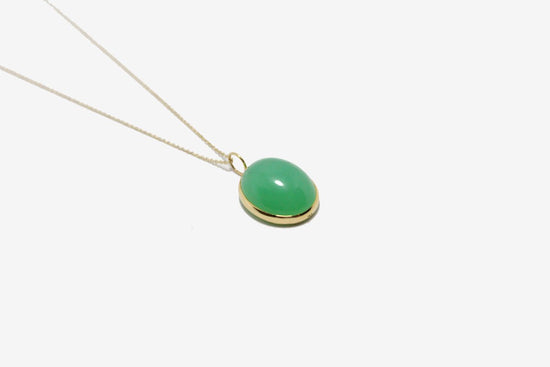 18k Gold Chrysoprase Pendant Necklace