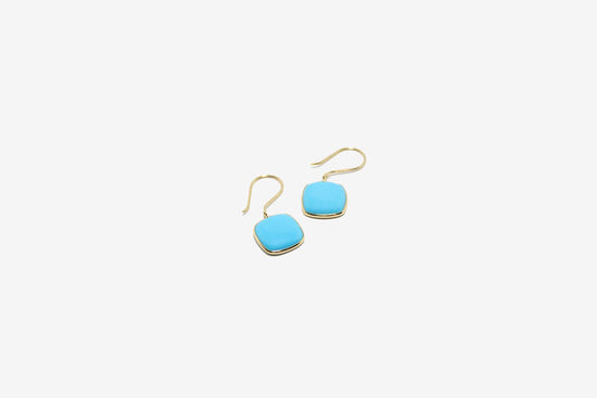 18k Gold Cushion Turquoise Earrings