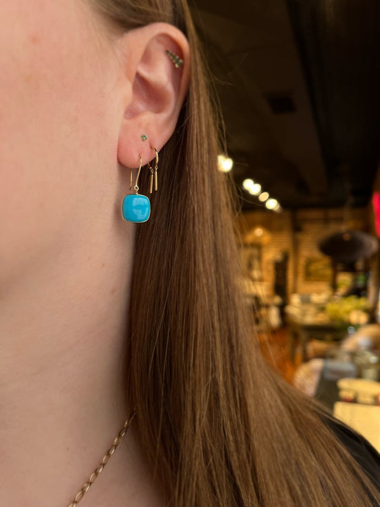 18k Gold Cushion Turquoise Earrings