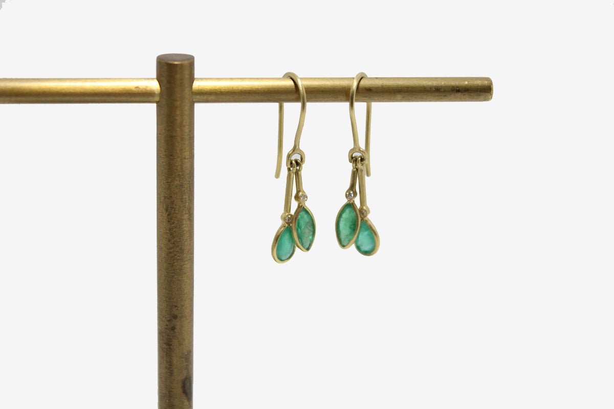 18k Gold Emerald + Diamond Petal Earrings