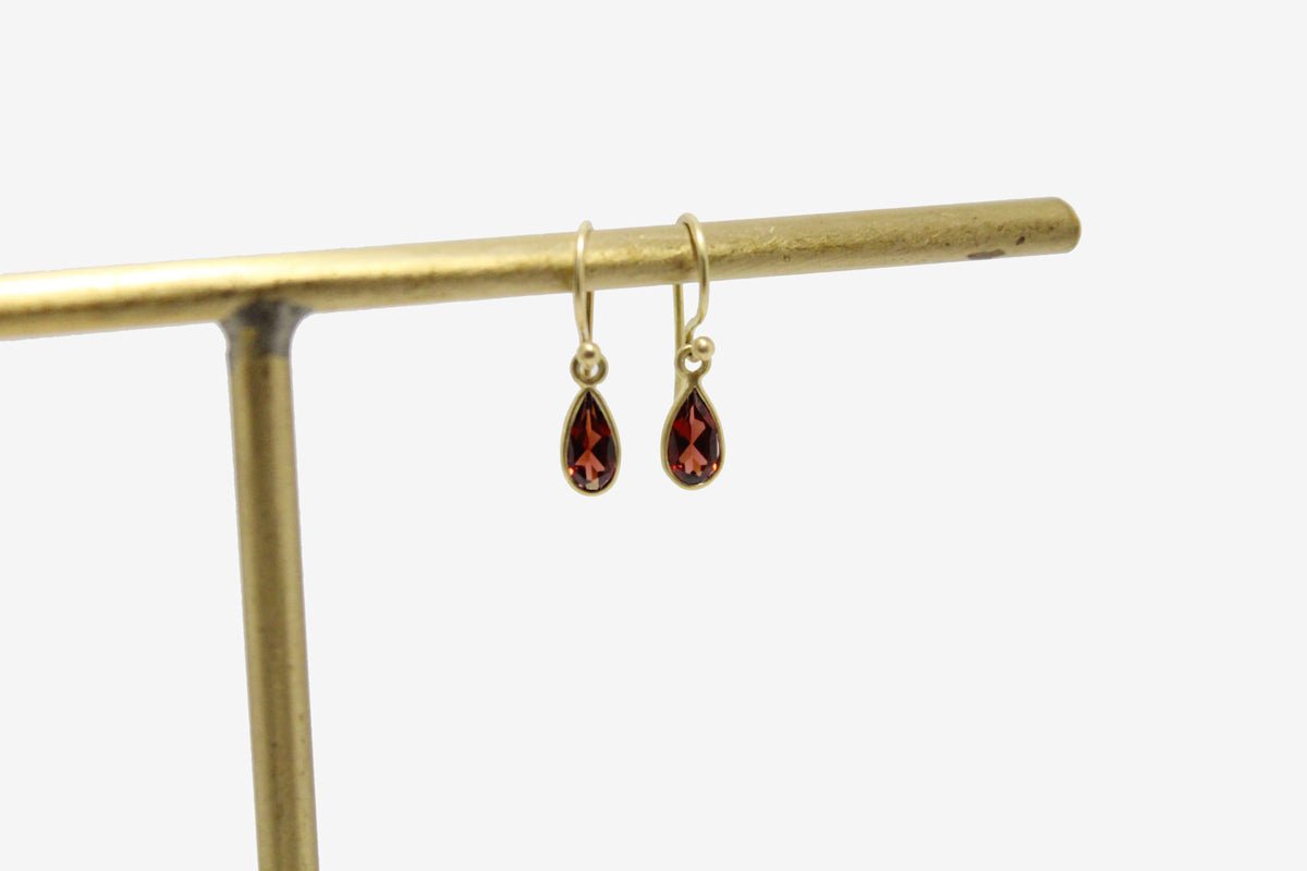 18k Gold Garnet Tiny Petal Earrings