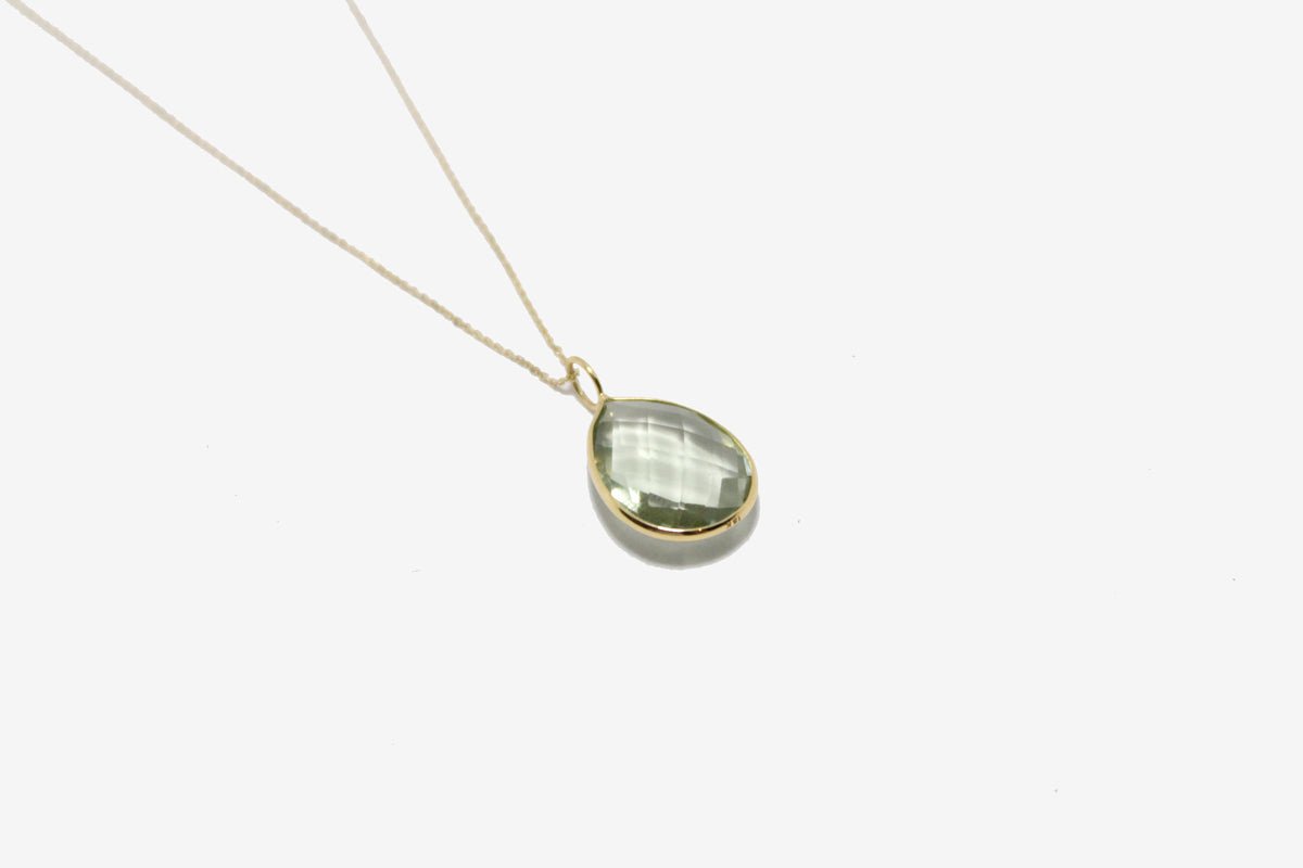 18k Gold Green Amethyst Pendant Necklace