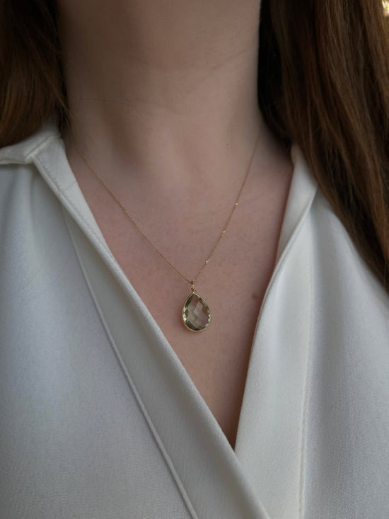 18k Gold Green Amethyst Pendant Necklace