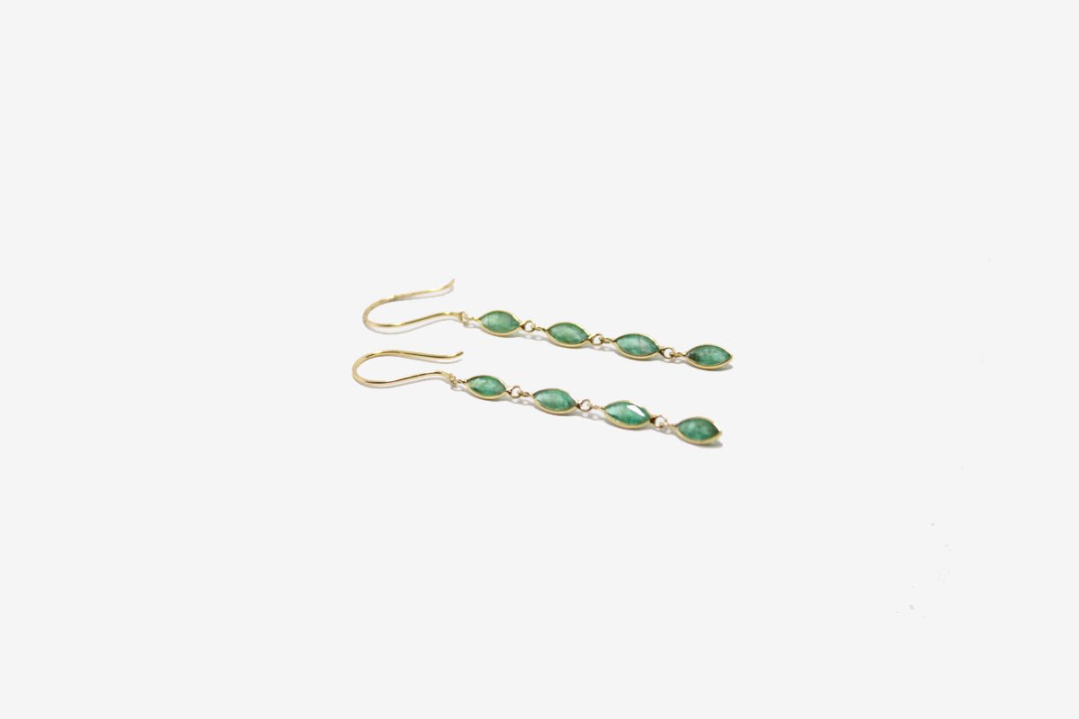 18k Gold Marquise Emerald Drop Earrings