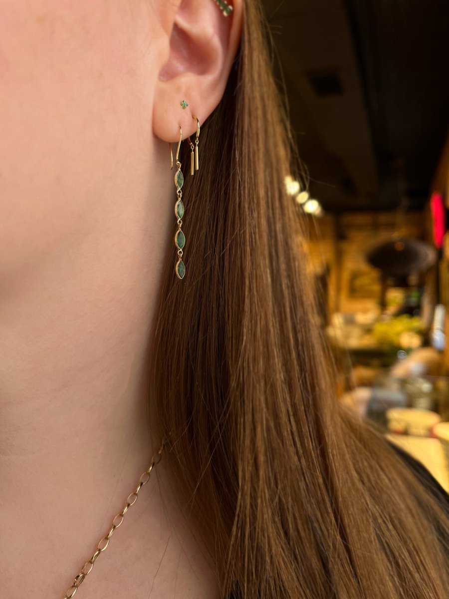18k Gold Marquise Emerald Drop Earrings