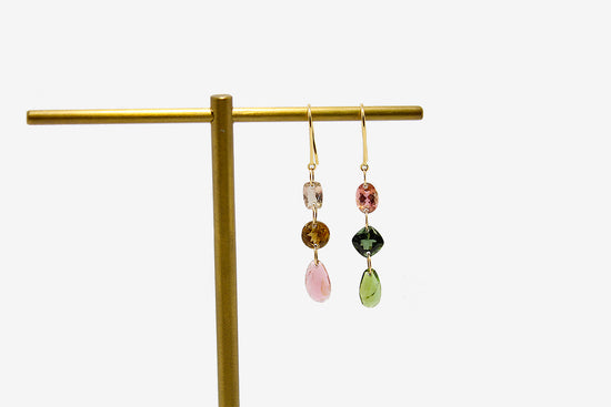 18k Gold Pale Multicolor Tourmaline Drop Earrings