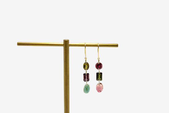 Load image into Gallery viewer, 18k Gold Multicolor Tourmaline Drop Earrings

