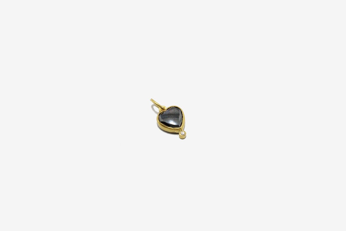 24k Gold Hematite + Diamond Heart Pendant