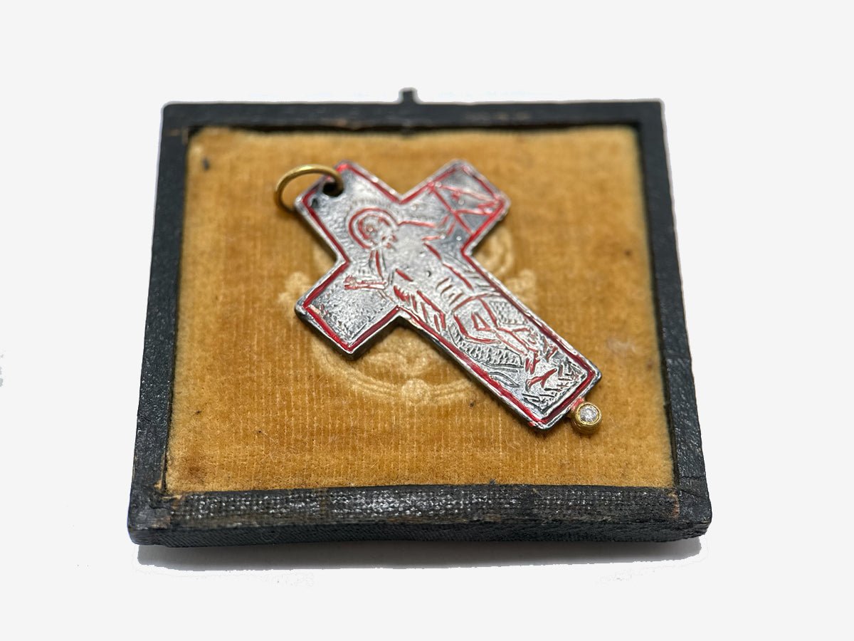 24k Gold + Oxidized Silver Cross Pendant