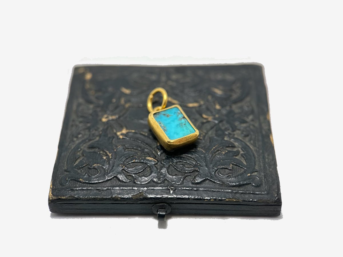 24k Gold + Oxidized Silver Turquoise Pendant