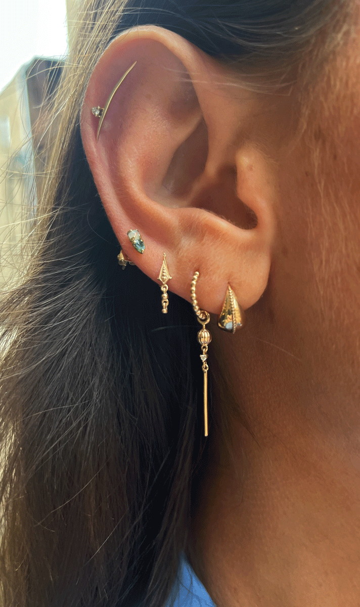 9k Gold Dala Droplet Beaded Stud - Single Earring