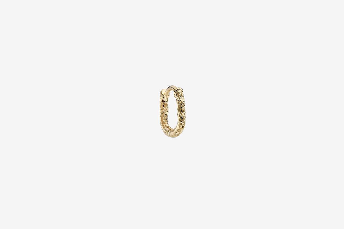 9k Gold Engraved Oval Clicker Hoop - Single Earring