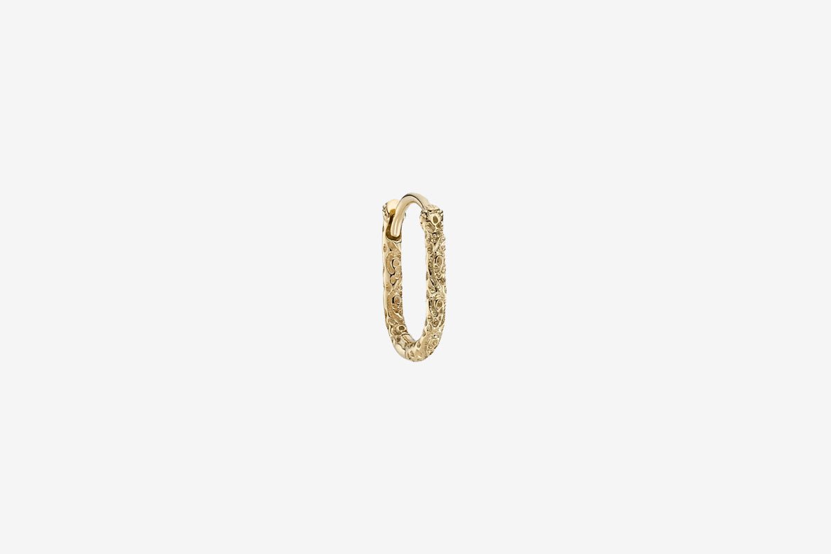 9k Gold Engraved Oval Clicker Hoop - Single Earring
