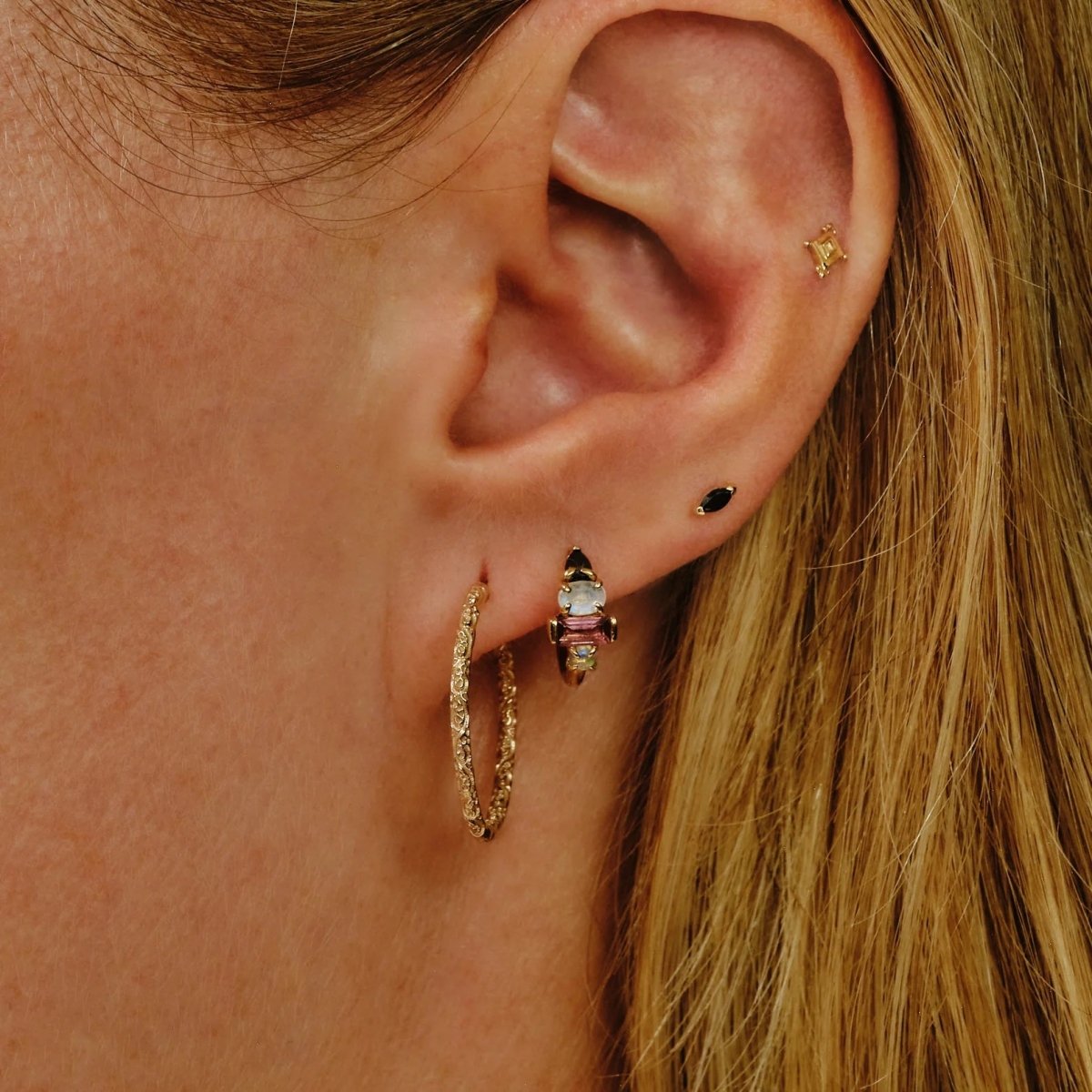 9k Gold Multi Claw Gemstone Clicker Hoop - Single Earring