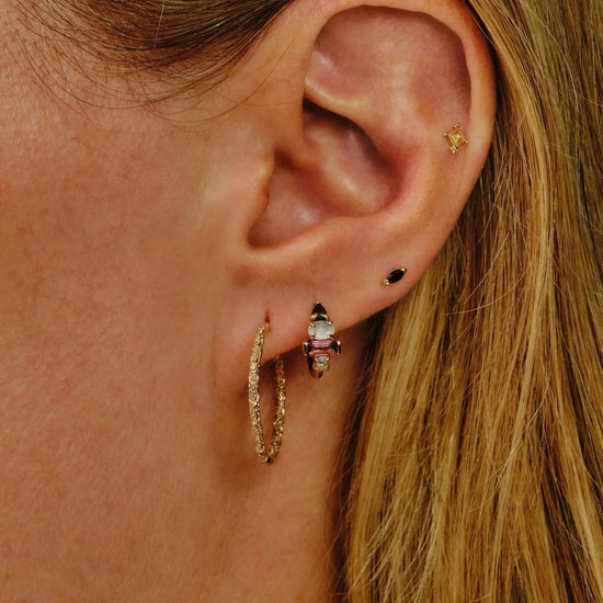 9k Gold Multi Claw Gemstone Clicker Hoop - Single Earring