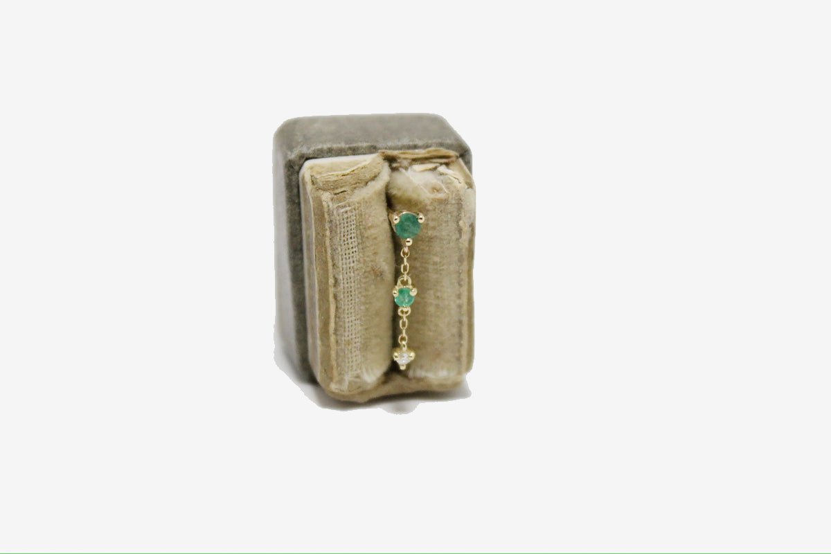 9k Gold Petite Emerald & Diamond Chain Stud - Single Earring