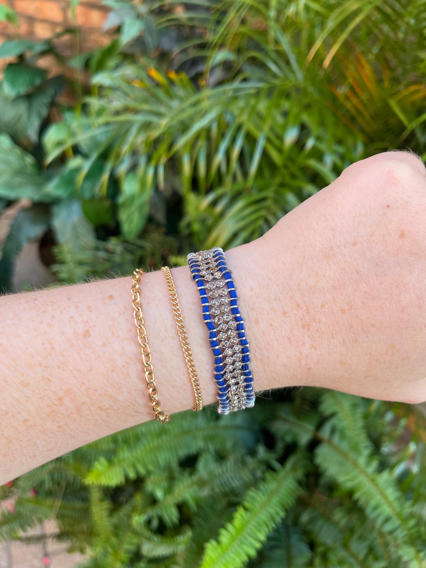 Woven Blue Silk + Diamond Bracelet