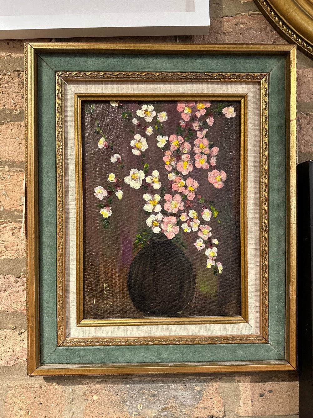 Vintage Floral Oil With Velvet Antique Frame
