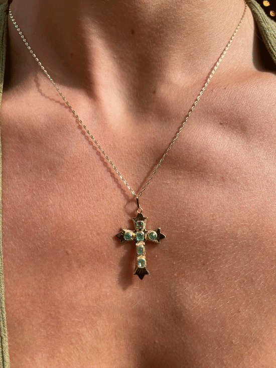 Antique Gold Emerald Cross Pendant