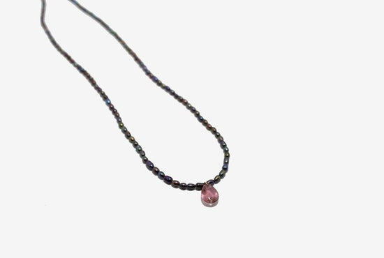 Beaded Black Pearl + Pink Tourmaline Necklace