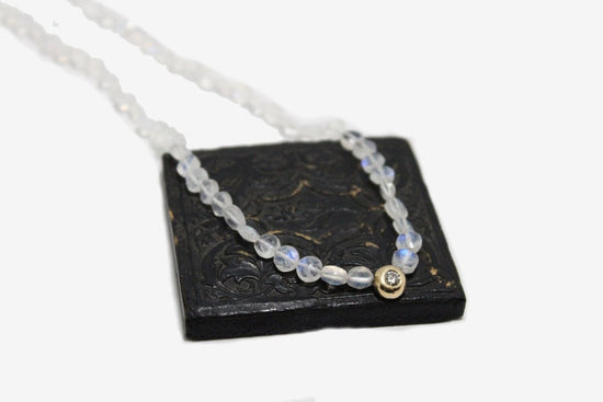Beaded Moonstone Coin and Diamond Necklace