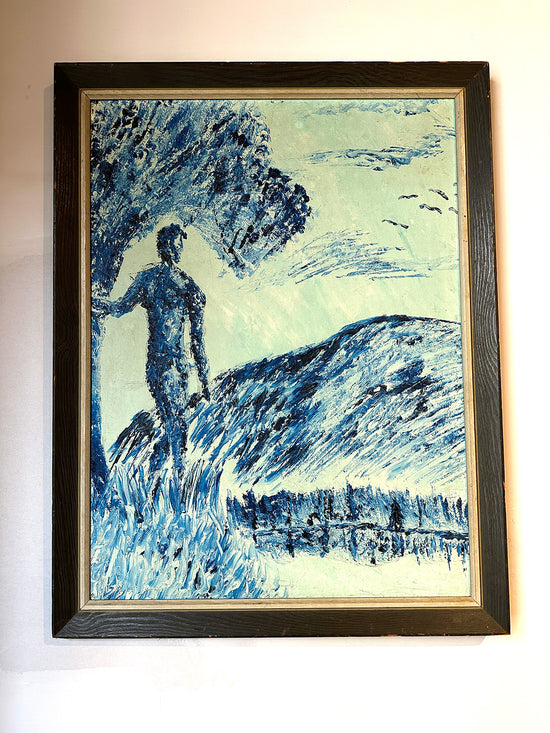 MCM Oil Painting of Blue Figurative Portrait