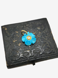 Carved Turquoise + Diamond Flower Pendant