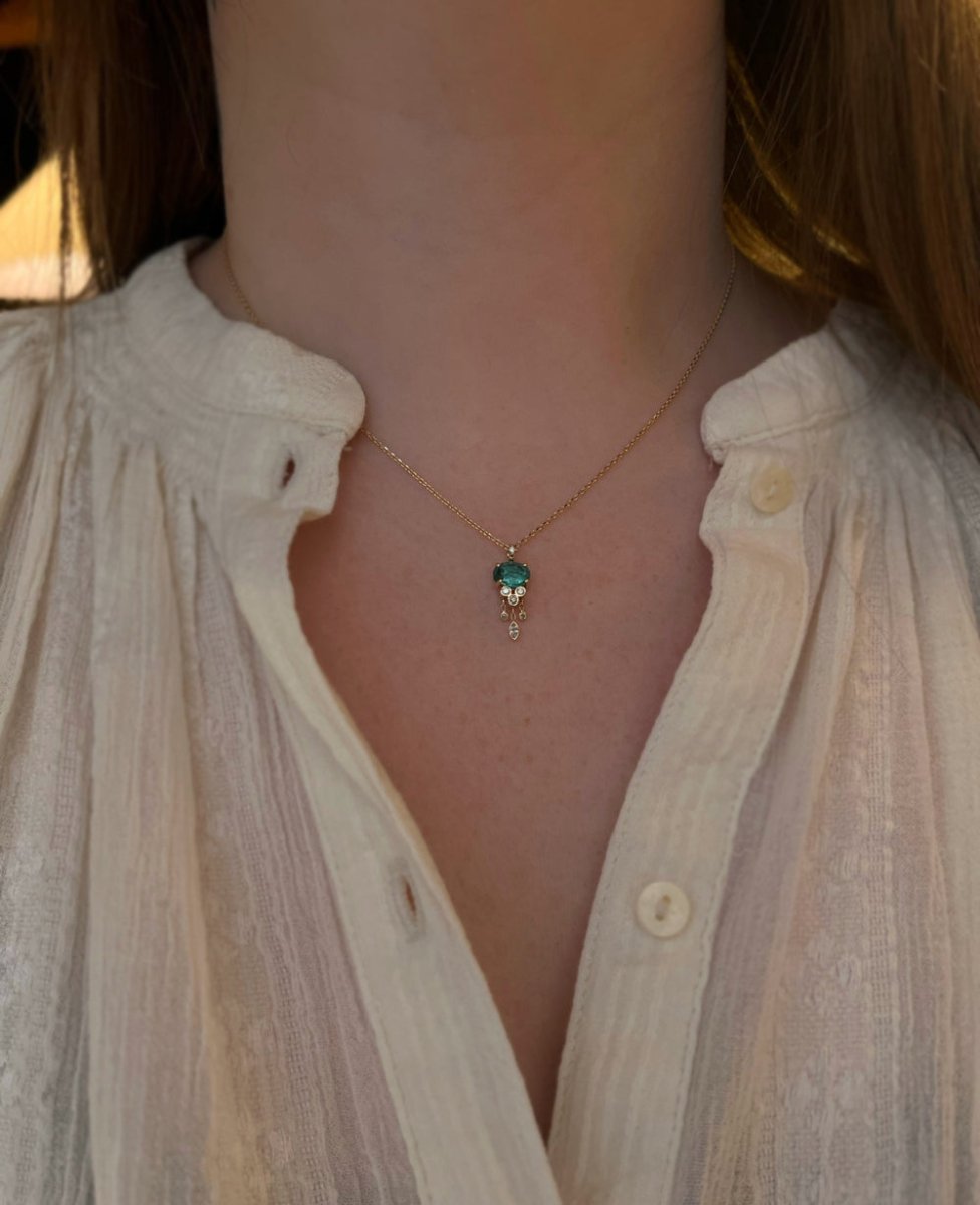 Celine Daoust 14k Gold Emerald Jellyfish Necklace