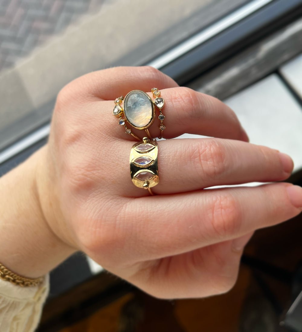 Celine Daoust 14k Triple Moonstone Plate Ring