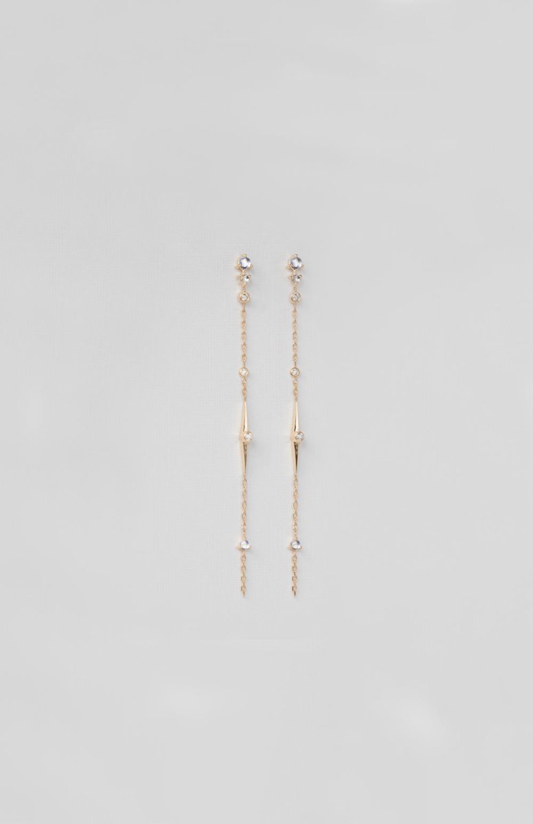 Celine Daoust Moonstone + Diamonds Long Chain Earrings