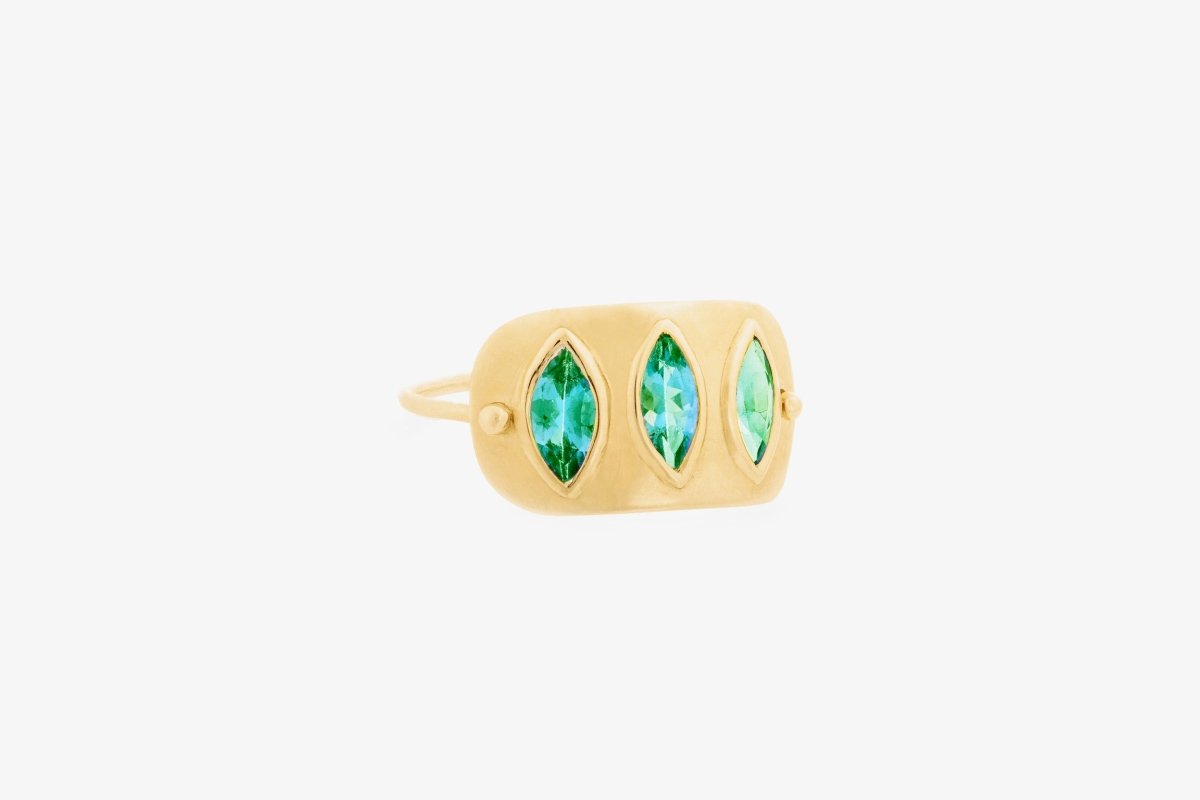 Celine Daoust Triple Marquise Emerald Plate Ring