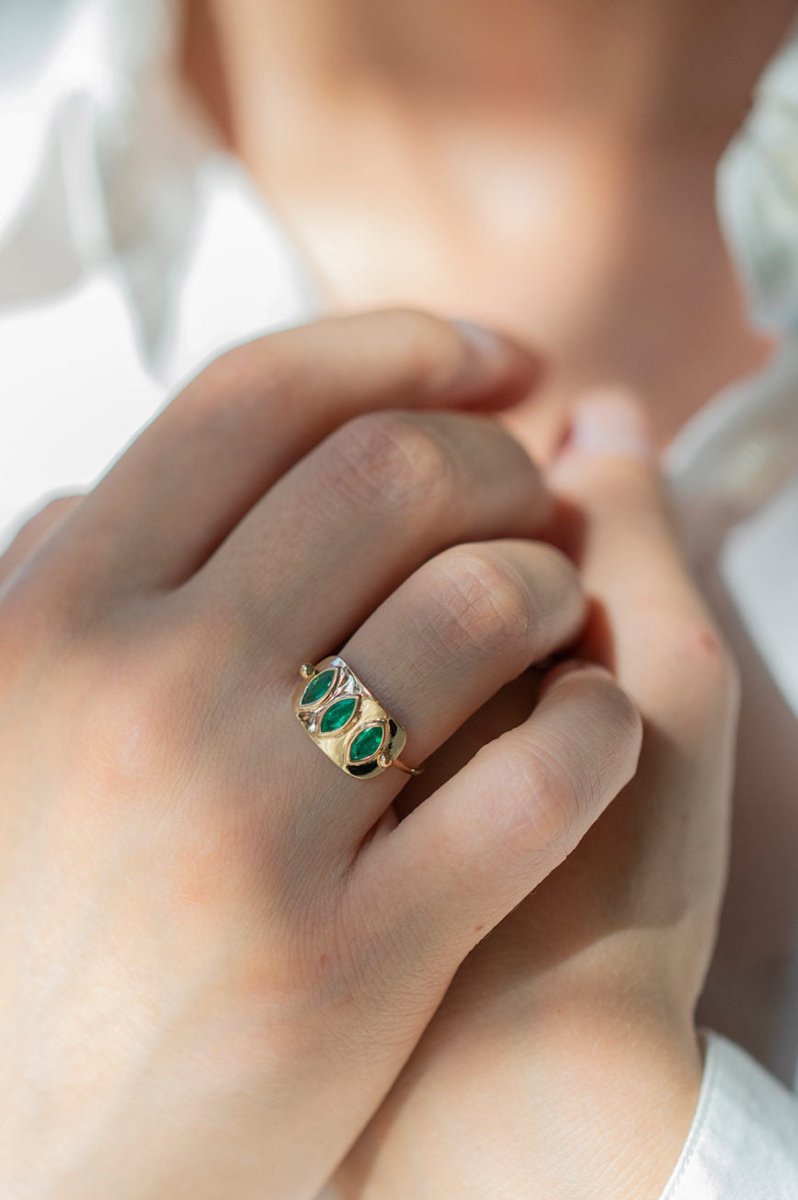 Celine Daoust Triple Marquise Emerald Plate Ring